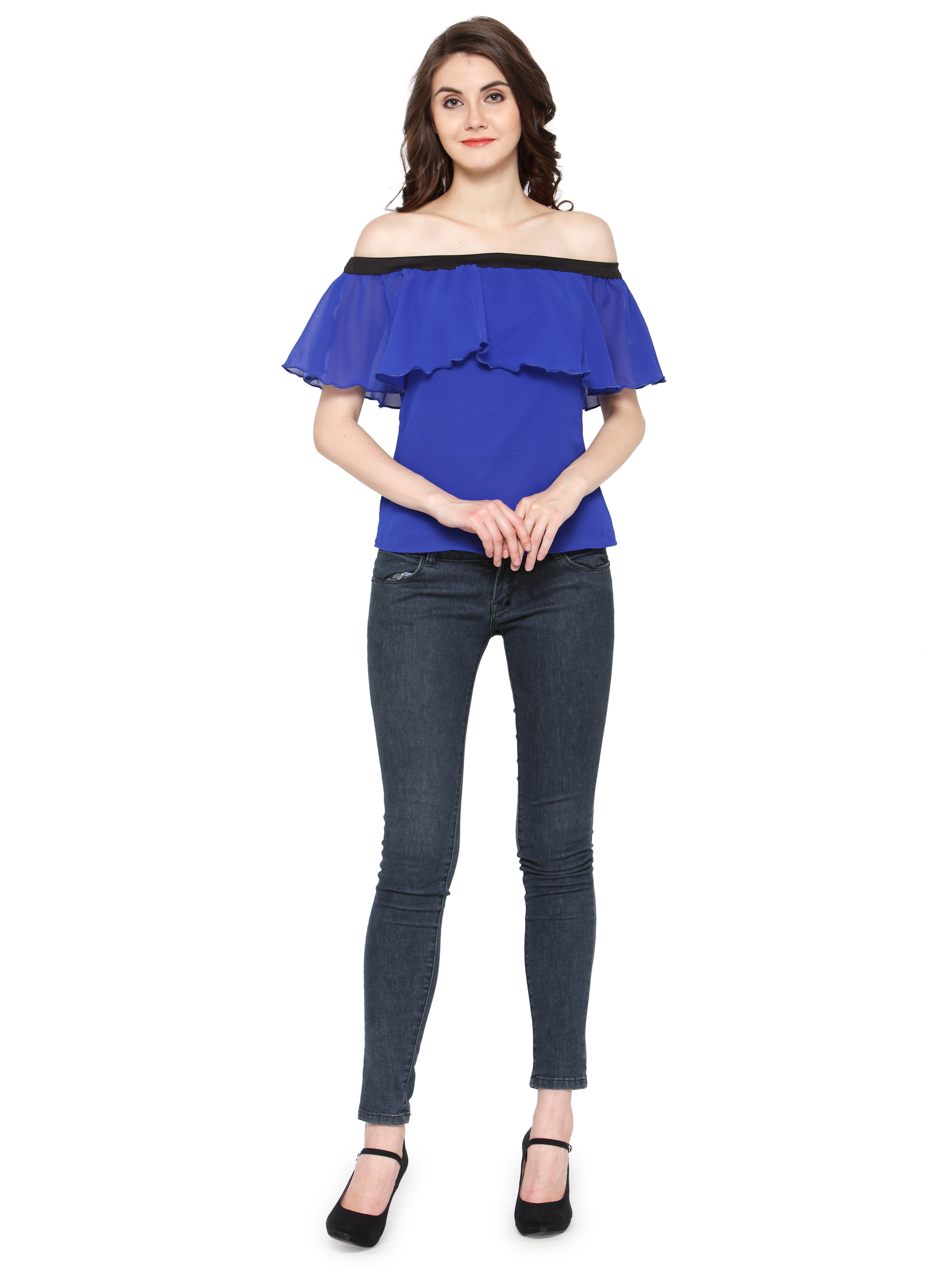 Snazzy Dazzy in Blue Off Shoulder Top